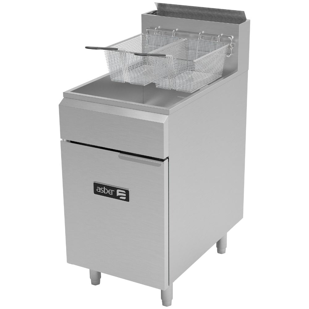 FREIDORA ASBER AEF-75-S | Freidora | 1 Tina | 2 Canastillas | 4 Quemadores | Gas | Acero Inoxidable | Snacks Pollo Papas | Freidora Gas Preparación Alimentos Cocción Tina Canastilla Acero Inoxidable Alambrón Mango Plastificado Quemador Tipo Guitarra Tubo Válvula Desagüe Patas Nivelador Regulable Restaurante Hotel Cafetería Negocio Local Industrial Bistró Guzguera Alitas Snack Papas Francesa Gajo Boneless Salchipulpo Pollo Frito Fritura Termostato Seguridad
