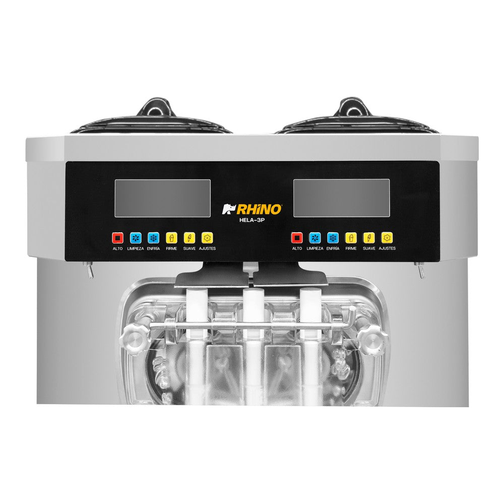 MÁQUINA DE HELADO RHINO HELA-3P | Máquina de Helado Suave de Piso Doble Compresor | Producción 30 L/h | 2 Sabores y 1 Combinado | Acero Inoxidable | Heladería Restaurante Cafetería