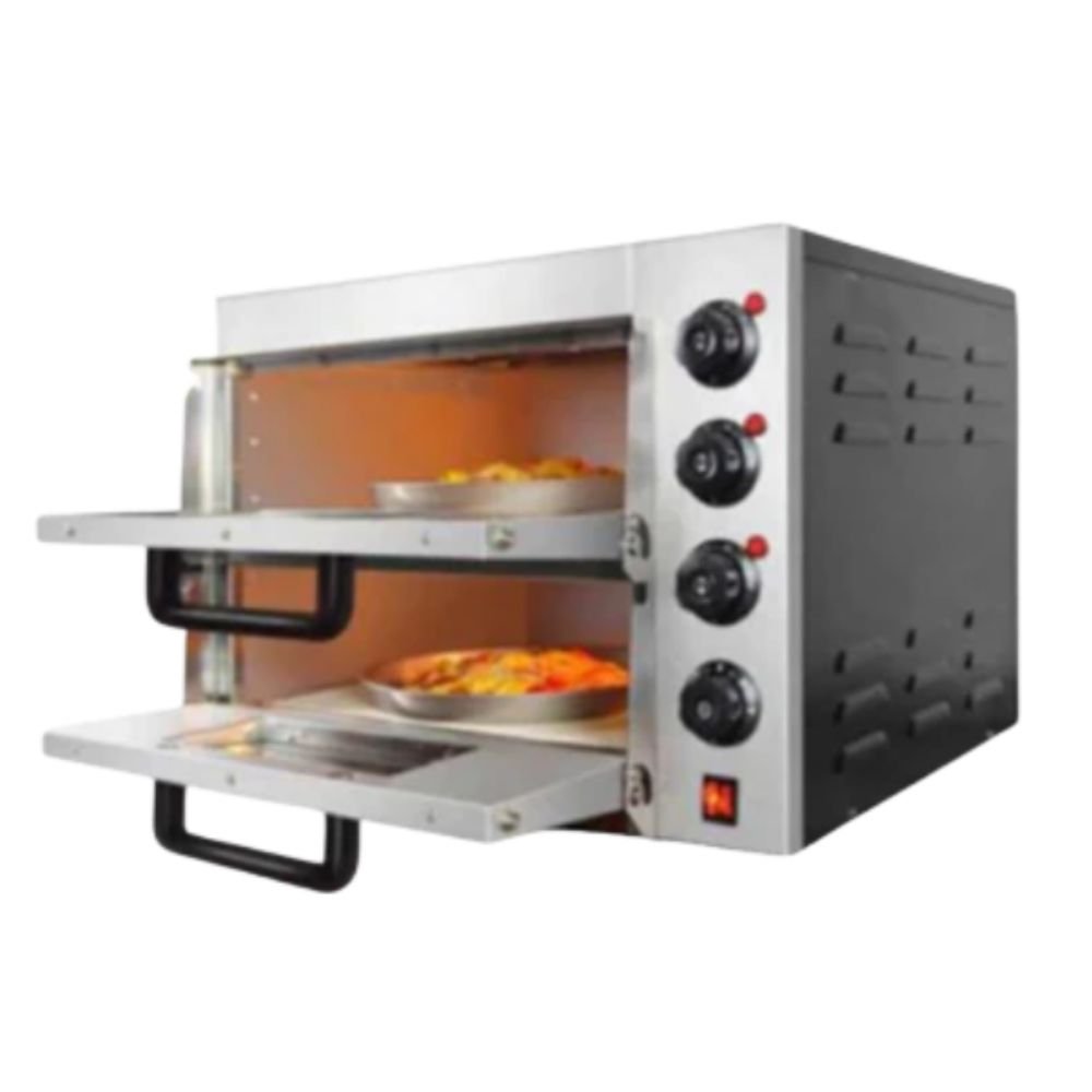 MIGSA HPD2SI | Horno | Pizzería Restaurante Italiano Cafetería | Pizzero | 2 Compartimentos Independientes Controles de Temperatura Pisos Refractarios | Eléctrico | Acero Inoxidable | Pizza Comida Italiana Restaurante Cafetería Comedor Ejecutivo Negocio Pequeño Hogar Profesional Gourmet