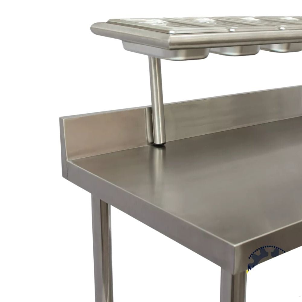 MESA MINDEJAL MLM1631502832 | Mesa para Pizzería | Frente 120 cm | 6 Insertos | Acero Inoxidable | Cocina Industrial Pizzería Restaurante Superficie Amplia Ergonómica Resistente Multifuncional Ajustable Duradera Espacio de Almacenamiento Modular Compacta Estable Fácil de Limpiar Diseño Industrial Personalizable Versátil Antideslizante