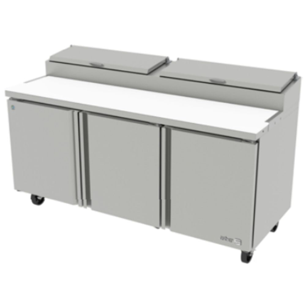 MESA REFRIGERADA ASBER APTP-72 HC | Mesa Refrigerada | 3 Puertas Solidas | Acero Inoxidable | Eléctrico | 3 Parrillas | 20.6 Pies Cúbicos | Restaurante Pizzería Bar | Comedor Industrial Banquetes Hoteles Refrigerar Conservar Carne Pollo Res Vegetales Alimentos Ensaladas Jitomate