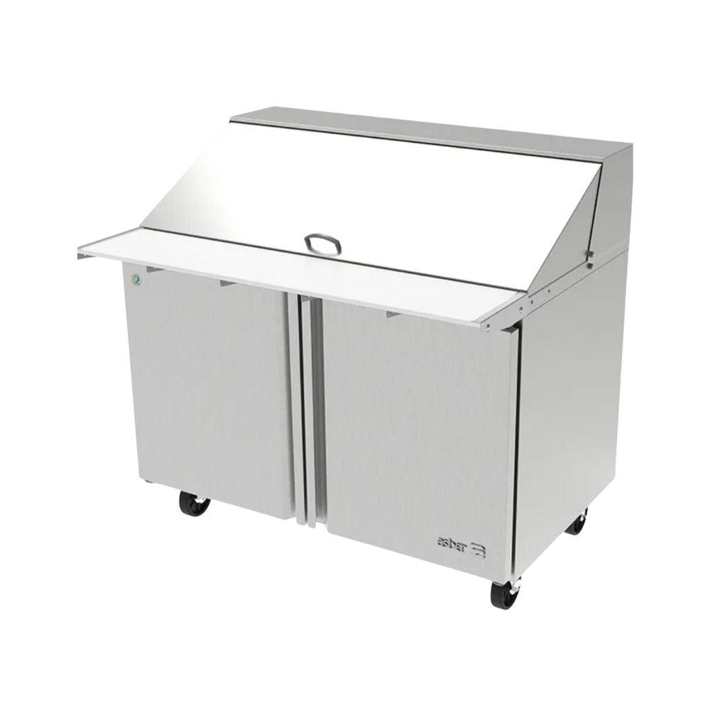 MESA ASBER APTM-48-18 HC | Mesa Refrigerada | 2 Puertas Solidas | Acero Inoxidable | 2 Parrillas | Eléctrico | 13.3 Pies Cúbicos | Ingredientes Verduras Carnes | Cocinas Profesionales Restaurantes Cocinas Económicas Fondas Banquetes Cafeterías Preparación de Alimentos Conservar Vegetales Ensaladas Baguettes