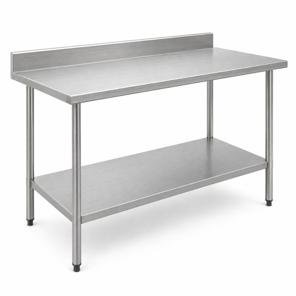 Mesa de Trabajo King MTL-150, mesa de trabajo con lambrín, en acero inoxidable.