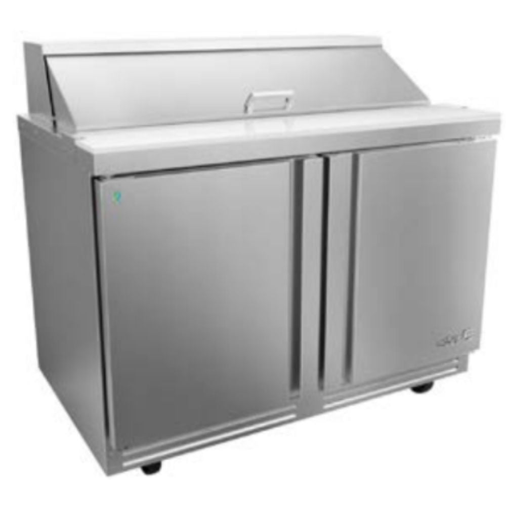 MESA REFRIGERADA ASBER APTS-48-12 HC | Mesa Refrigerada | 13.3 Pies Cuadrados | 2 Puertas Solidas | Eléctrico | 2 Parrillas | Acero Inoxidable | Control Temperatura | Restaurante Hotel Cocina | Cafetería Alimentos Frescos Bar Hotel