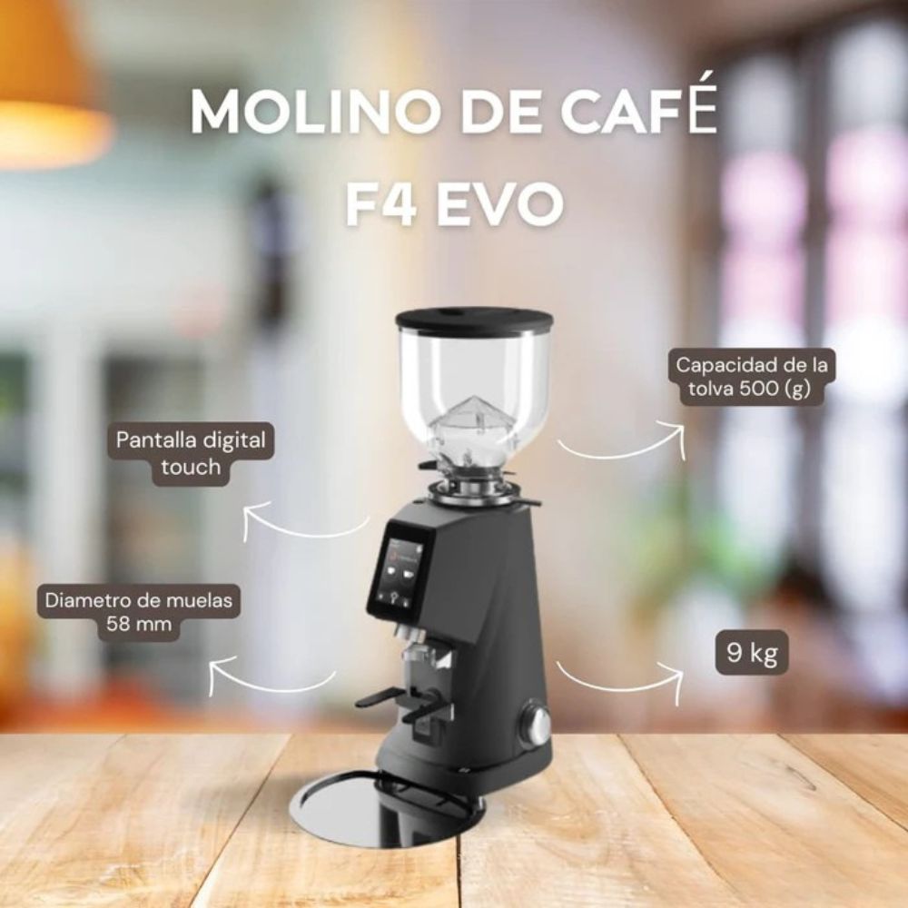 MOLINO INTERNATIONAL F4EVO | Molino de Café | Capacidad 500 Gr | Pantalla Digital Touch | Cafetería Restaurante Hotelería Restaurantes Desayunador Bares Hostal Ambientadda
