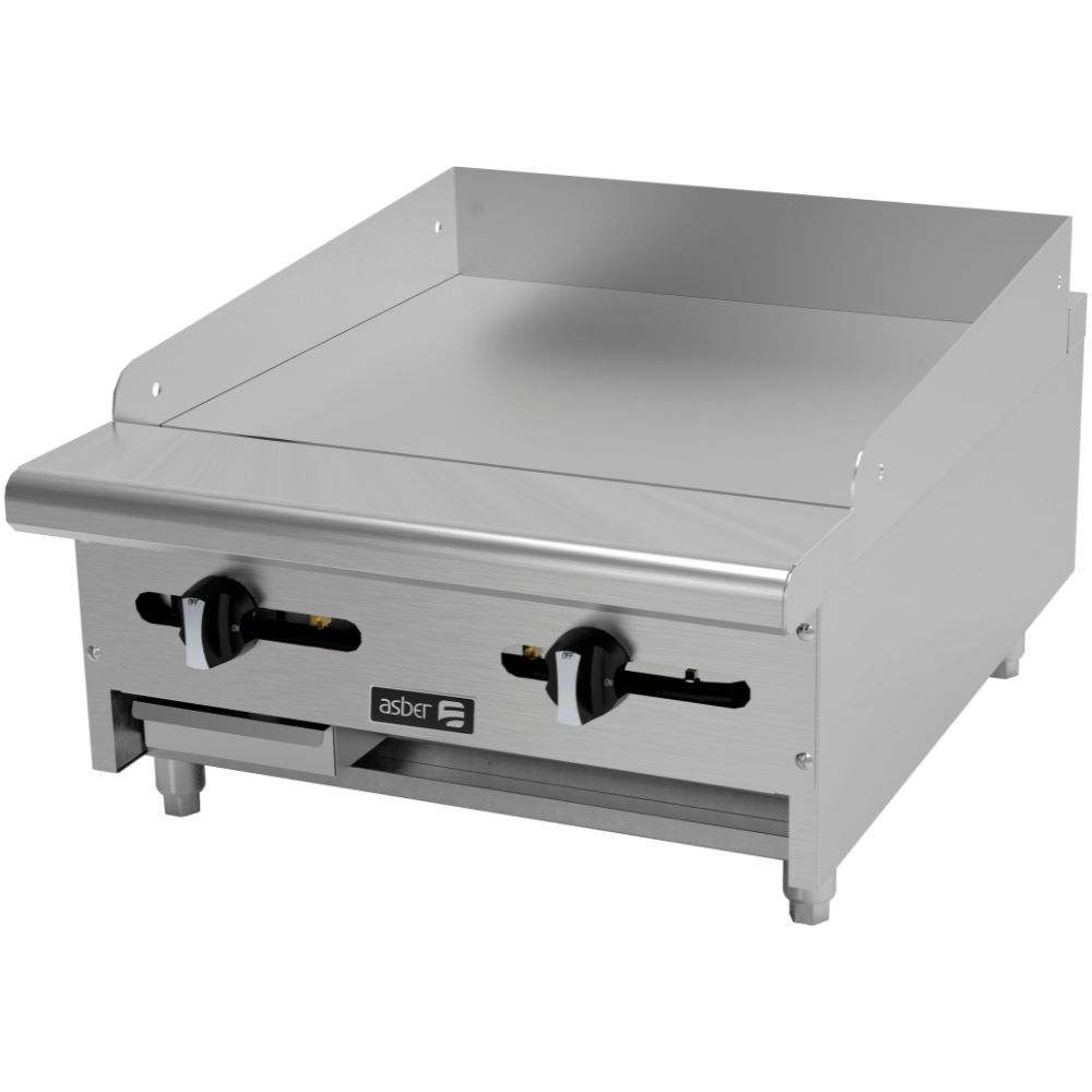 PLANCHA ASBER AEMG-24-H | Plancha Manual | Placas en cold-rolled | Gas | Acero Inoxidable | 2 Quemadores | Hotel Restaurante Lonchería Fonda Bar | Plancha 24" Lonches Cocción Piloto Bandeja Charola Derrame Desmontable Nivelador Cold Rolled Panel de control Ergonómico Cocina Industrial Preparación alimentos Gourmet Buffet Restaurante Hotel Snack Quemador Hierro Taquería Negocio Fonda