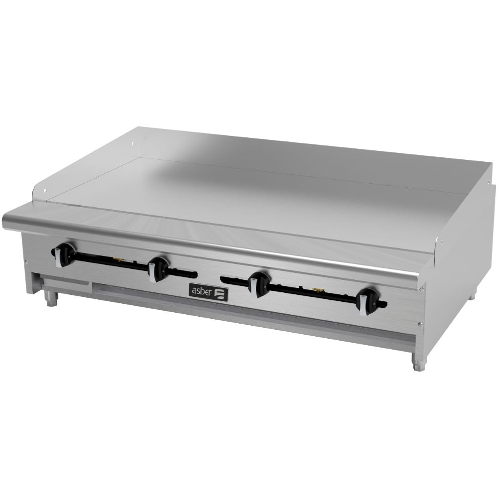 PLANCHA ASBER AEMG-48-H | Plancha | Placas en Cold-Rolled | Gas | Acero Inoxidable | 4 Quemadores | Hotel Restaurante Lonchería Fonda Bar | Lonches Cocción Piloto Bandeja Charola Derrame Desmontable Nivelador Cold Rolled Panel de control Ergonómico Cocina Industrial Preparación alimentos Gourmet Buffet Restaurante Hotel Snack Quemador Hierro Taquería Negocio Fonda