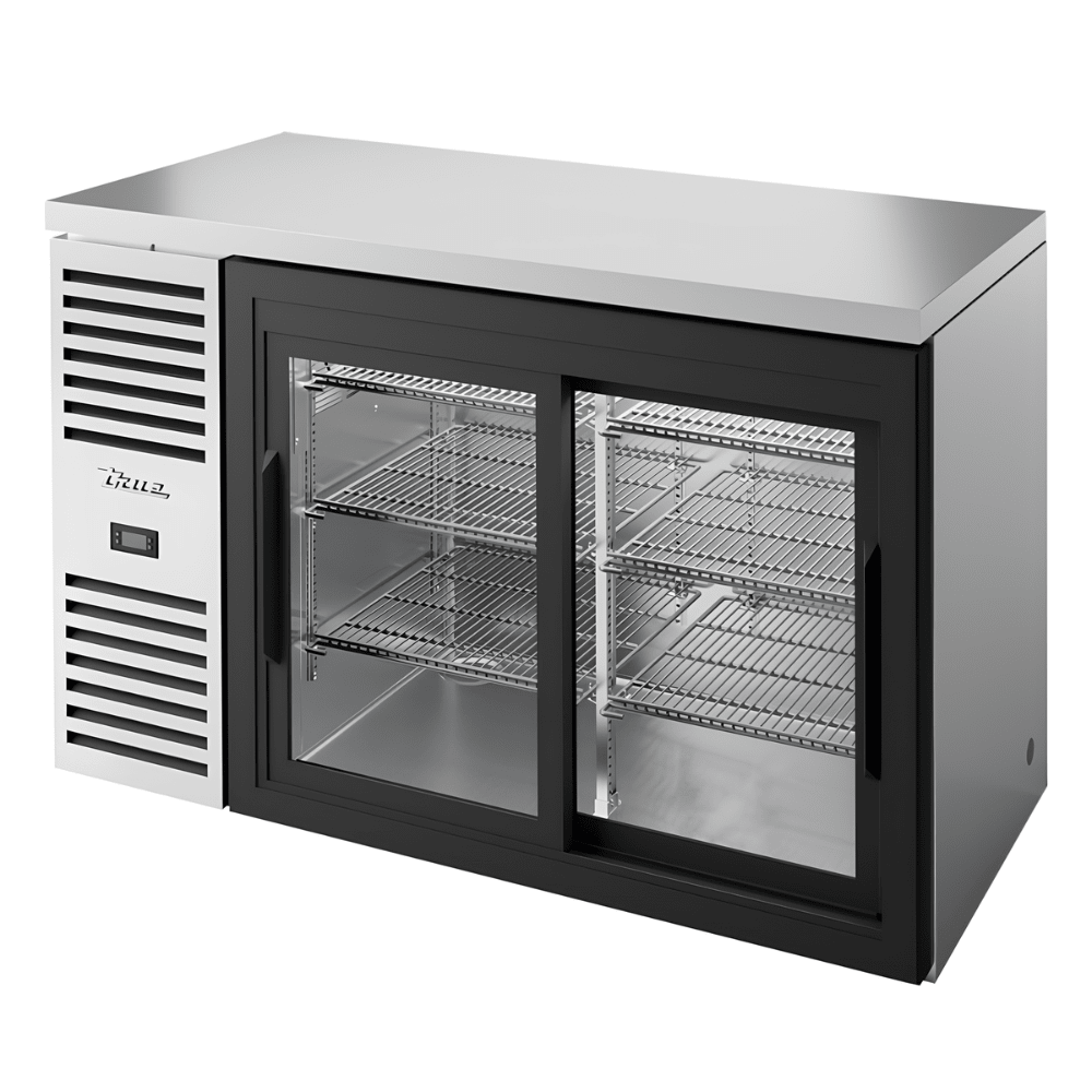 Refrigerador Bajo Barra True TBR52-RISZ1-L-S-11-1, en acero inoxidable.