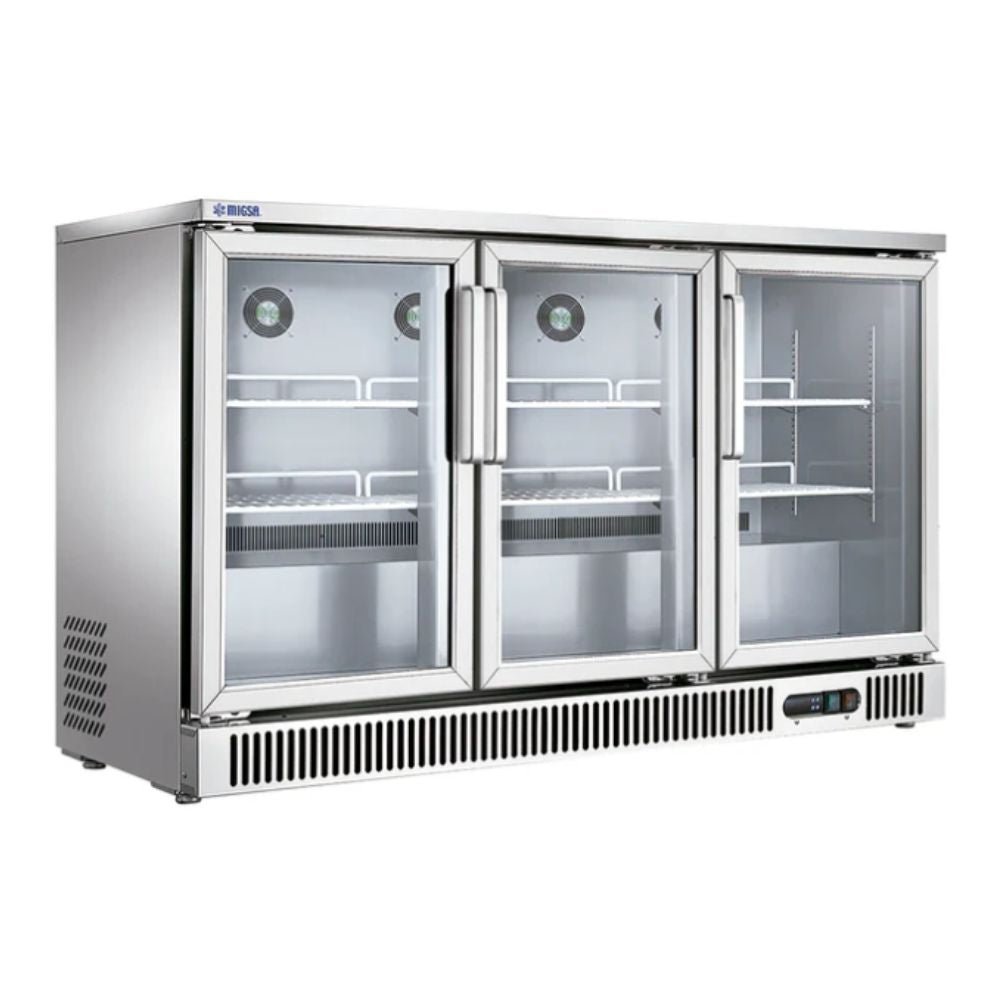 MIGSA SG380 Refrigerator | Back Bar Refrigerator with 3 Glass Doors | 380 Liters | Stainless Steel | Bar, Hotel, Restaurant