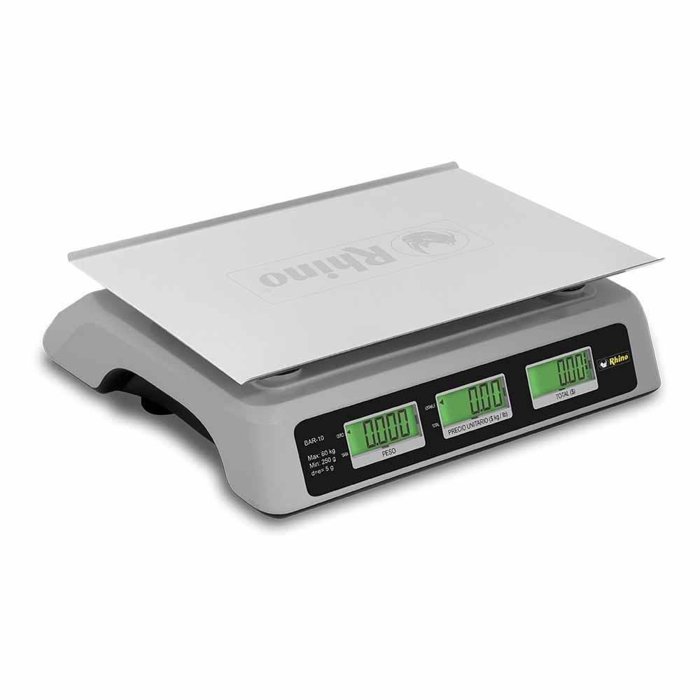 BÁSCULA RHINO BAR-10 | Báscula de Mostrador | 60 Kg | Plato Acero Inoxidable | Tianguis Restaurante Carnicería Carne Ferretería Verduras Frutas Cremería Cocina Comedor Industrial Tienda Abarrotes