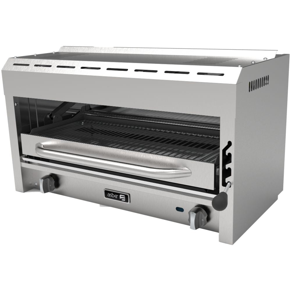 SALAMANDRA ASBER AESB-36 | Salamandra | 2 Quemadores Infrarrojos | Gas | Acero Inoxidable | Gratinar Alimentos Restaurantes | Gratinadora Alimentos Quesos Fundidos Molletes Lasaña Lasaña Pizza Restaurante Banquetes Buffet Bistró