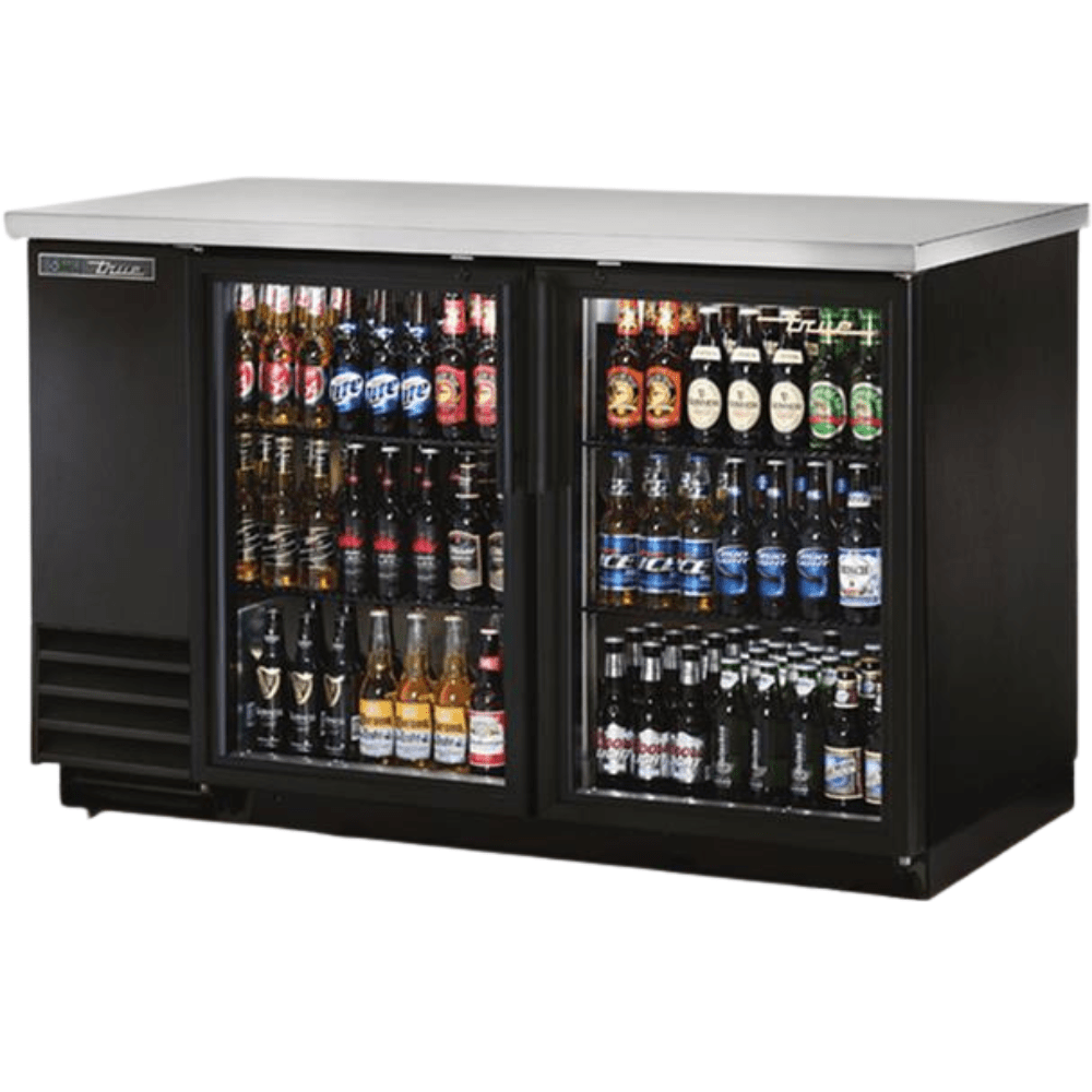 TRUE TBB-2G-HC-LD Refrigerador Contrabarra 2 Puertas Cristal 4 Parrillas Iluminacion Cuerpo Acero Inoxidable Negro - - true - KitchenMax Store
