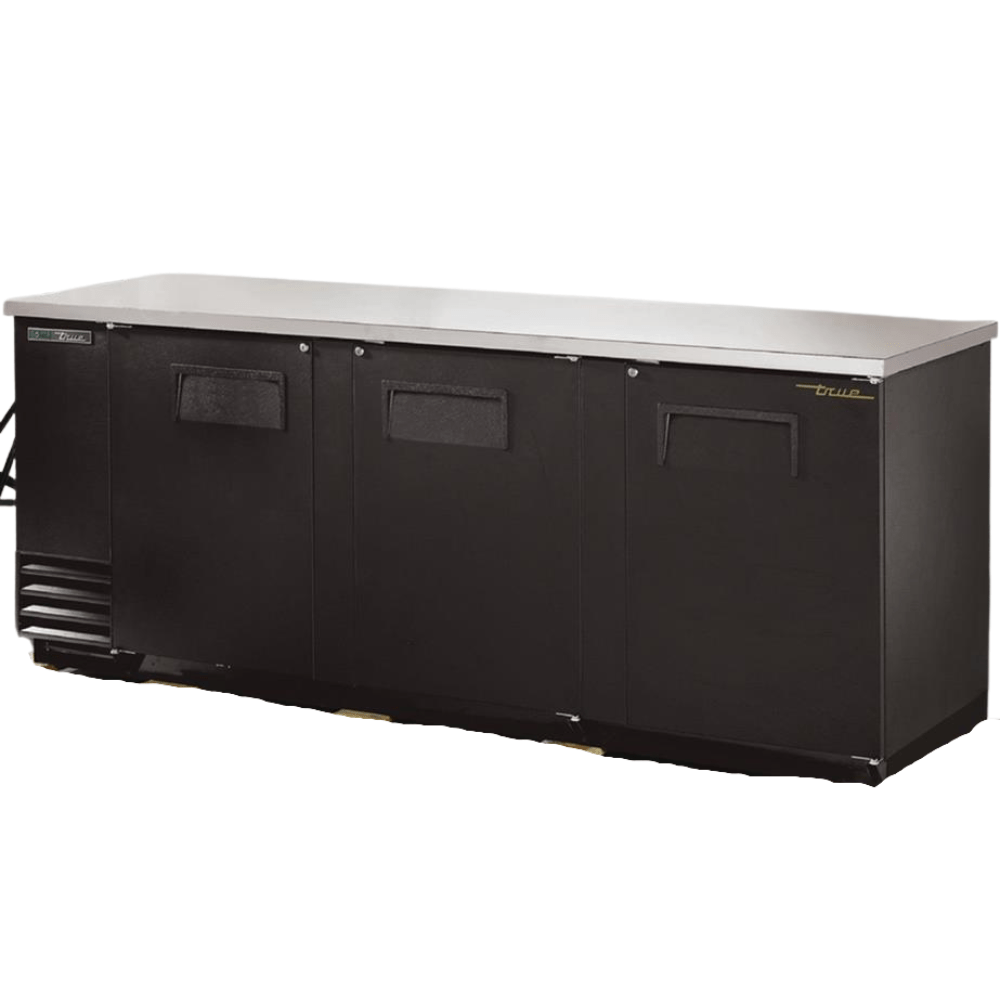TRUE TBB-4-HC Refrigerador Contrabarra 3 Puertas Solida Iluminacion Cuerpo Acero Inoxidable Negro - - true - KitchenMax Store