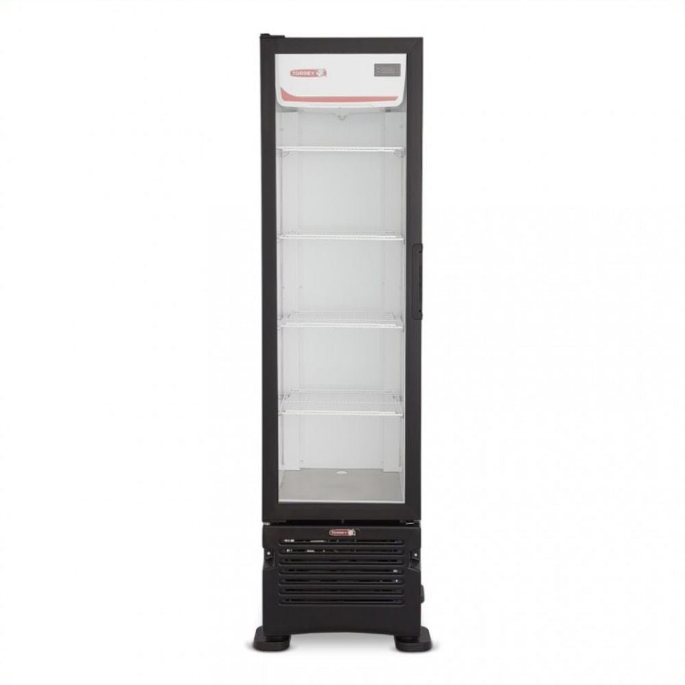 Torrey VR08 TVC08 Refrigerador Enfriador Vertical 1 Puerta Cristal 4 Parrillas Cuerpo Gabinete Exterior Blanco Negro - Refrigeradores - Torrey - KitchenMax Store