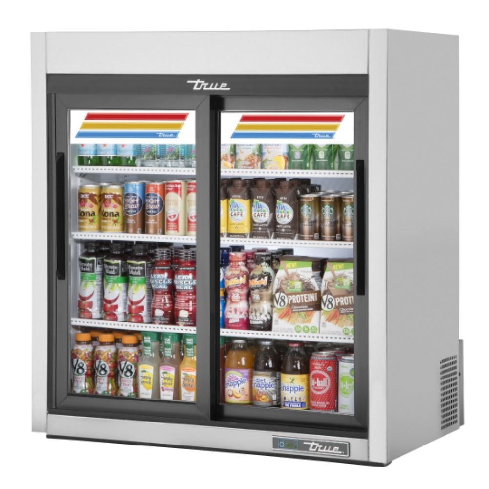 True GDM-09-SQ-S-HC-LD Refrigerador Exhibidor Vertical Minibar 2 Puertas Cristal 3 Parrillas - - True - KitchenMax Store