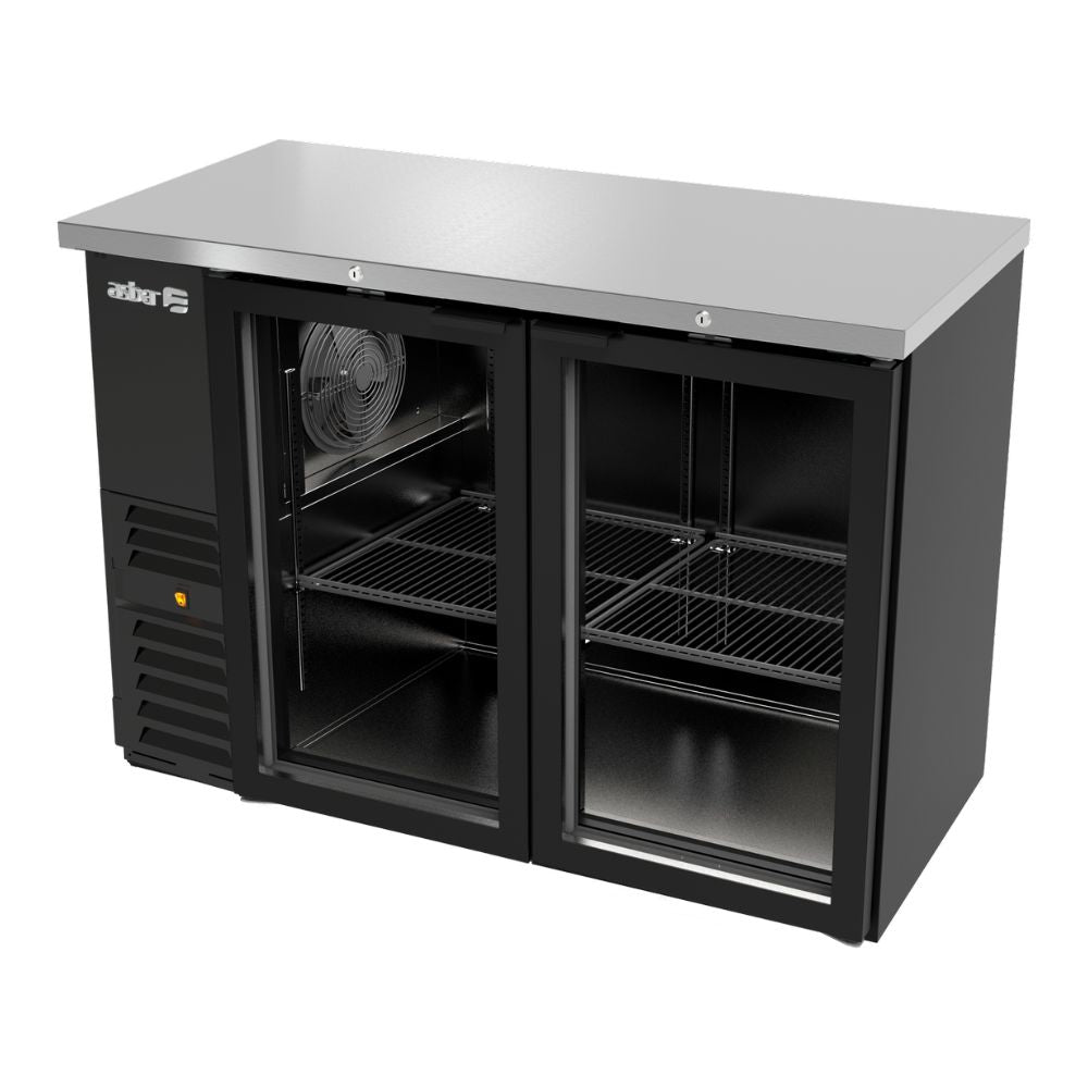 REFRIGERADOR ASBER ABBC-24-48-G HC / SG-HC | Refrigerador Contra Barra | 2 Puertas Cristal | Acero Inoxidable | Iluminación LED | 4 Parrillas | Tienda Conveniencia Bebidas Restaurante Bar Refrigerar Conservar Bebidas Cerbeza 