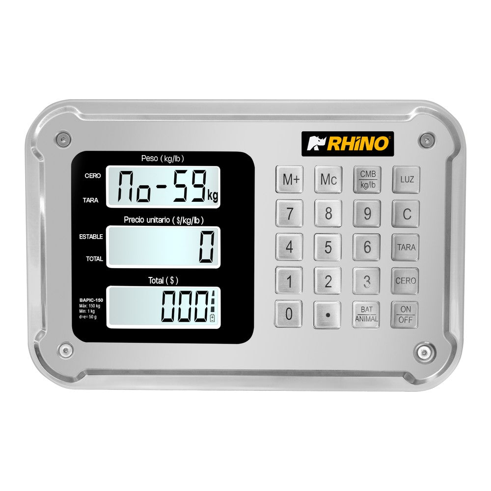 BÁSCULA PLATAFORMA RHINO BAPIC-150 | Báscula de Plataforma Inalámbrica | Capacidad 150 kg | Indicador Inalámbrico 20 m | Almacén Bodega Mercado