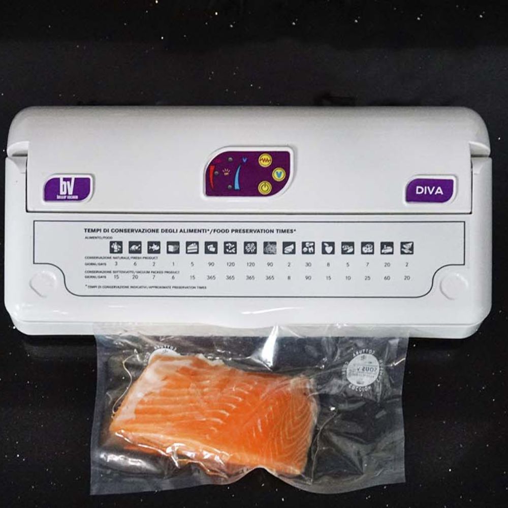 EMPACADORA AL VACÍO BESSER VACUUM DIVA | Empacadora al Vacío | Barra Sellado de 33 cm | Polimero | Negocio Alimentos Jamones Caldos Cremas Ambientada