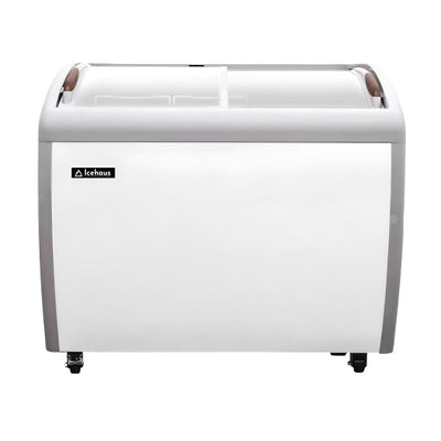 Congelador Icehaus CHPC-260, puerta de cristal curva.