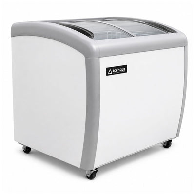 Congelador Icehaus CHPC-260, puerta de cristal curva.