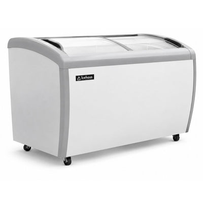 Congelador Icehaus CHPC-360, puerta de cristal curva.