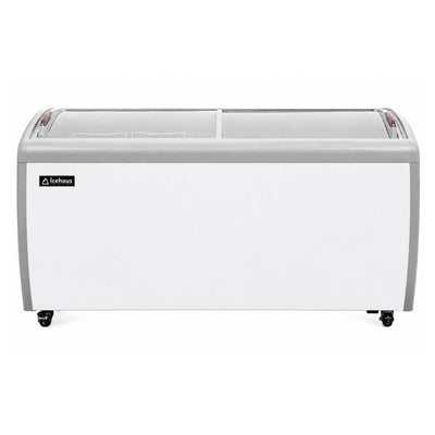 Congelador Icehaus CHPC-460, puerta de cristal curva.
