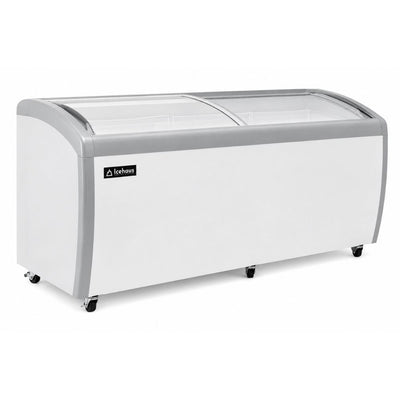 Congelador Icehaus CHPC-560, puerta de cristal curva.