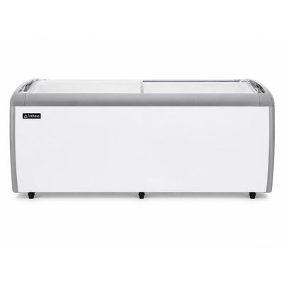 Congelador Icehaus CHPC-560, puerta de cristal curva.