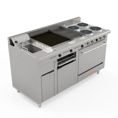 CORIAT MULTIPLE-E MASTERPREMIUM | Estufa | 4 Quemadores | Horno Freidora Parrilla Plancha | Electrico | Acero inoxidable | Bistro Restaurante Local