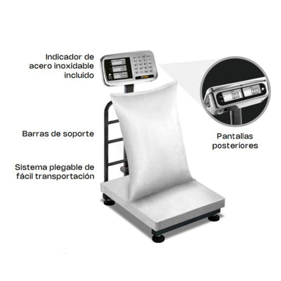 RHINO BP-500 ELECTRONIC SCALE | Electronic Platform Scale | Stainless Steel | Support Bars | Folding System | Rear Displays | Kitchen, Business, Market