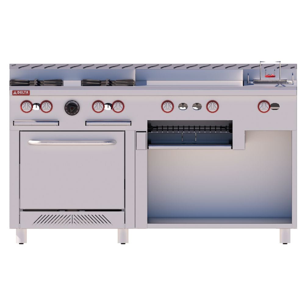 ESTUFA DELTA EM-H-C | Estufa | 4 Quemadores | Asador Freidor Gratinador Plancha Horno | Gas | Charola Cata Escurrimientos | Restaurante Hotel Comedor | Cafeteria Bar Emprendedor Alimentos Chef Food and Beverage Negocios Comida Preparación