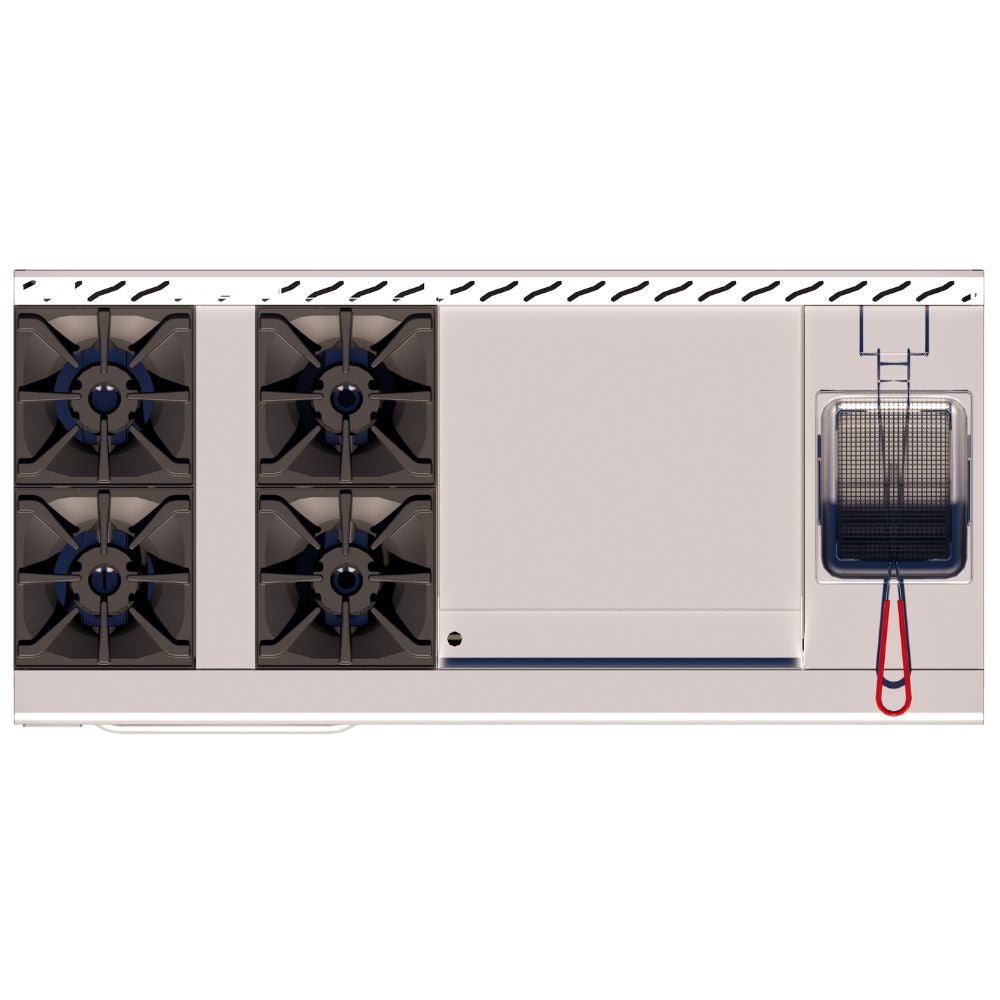 ESTUFA DELTA EM-H-C | Estufa | 4 Quemadores | Asador Freidor Gratinador Plancha Horno | Gas | Charola Cata Escurrimientos | Restaurante Hotel Comedor | Cafeteria Bar Emprendedor Alimentos Chef Food and Beverage Negocios Comida Preparación