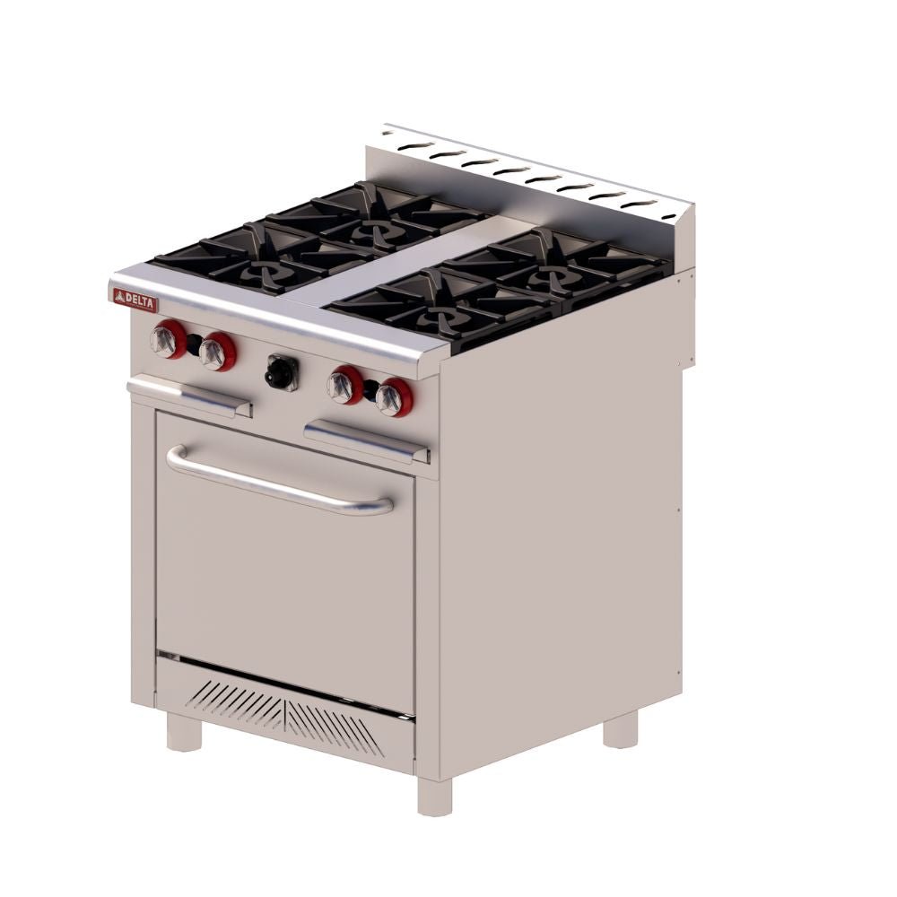 ESTUFA DELTA H-4 | Estufa | 4 Quemadores | Horno Asador | 1 Quemador | Charolas Cata Escurrimientos | 1 Quemador | Patas Niveladoras | Comedor Industrial Hotel Restaurante | Estufa Cuatro Quemadores Horno Acero Inoxidable Restaurante Hotel Cafeteria Preparacion Alimentos Coccion Hornear