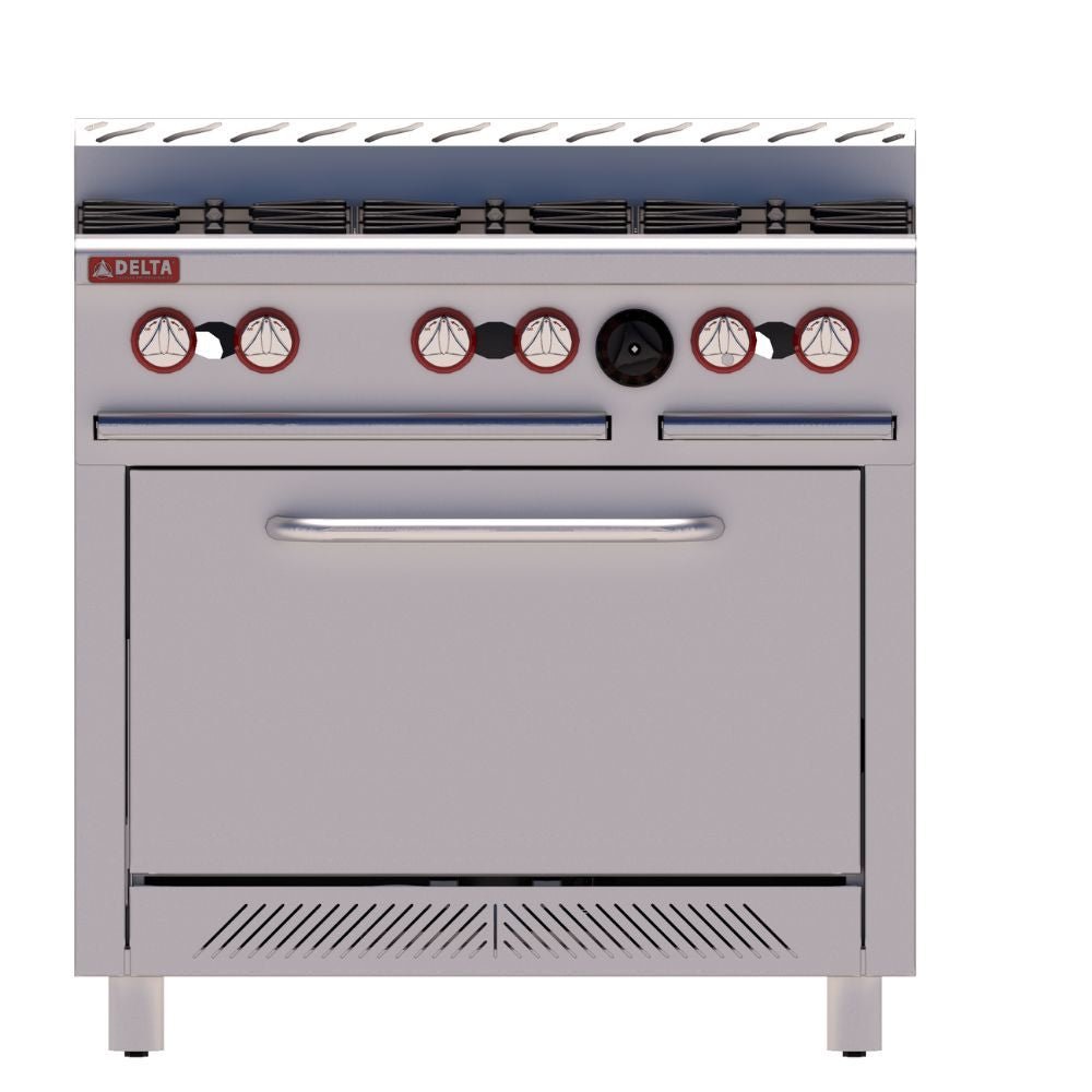 ESTUFA DELTA H-6 | Estufa | 6 Quemadores | Horno | 1 Quemador Horno | Charolas Cata Escurrimientos | Patas Niveladoras | Comedor Industrial Hotel Restaurante | Estufa Seis Quemadores Horno Acero Inoxidable Restaurante Hotel Cafeteria Preparacion Alimentos Coccion Hornear