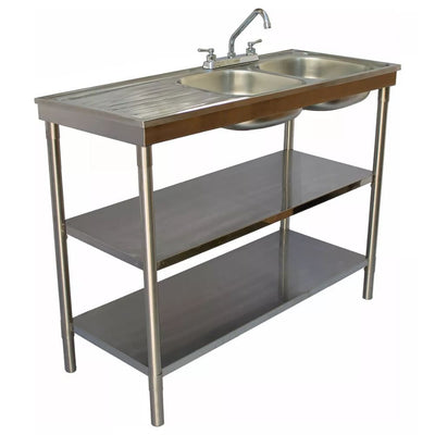 FREGADERO KITCHENMAX STORE MLM1582151521 | Fregadero Doble con doble entrepaño | Acero Inoxidable | Puesto Negocio Limpieza