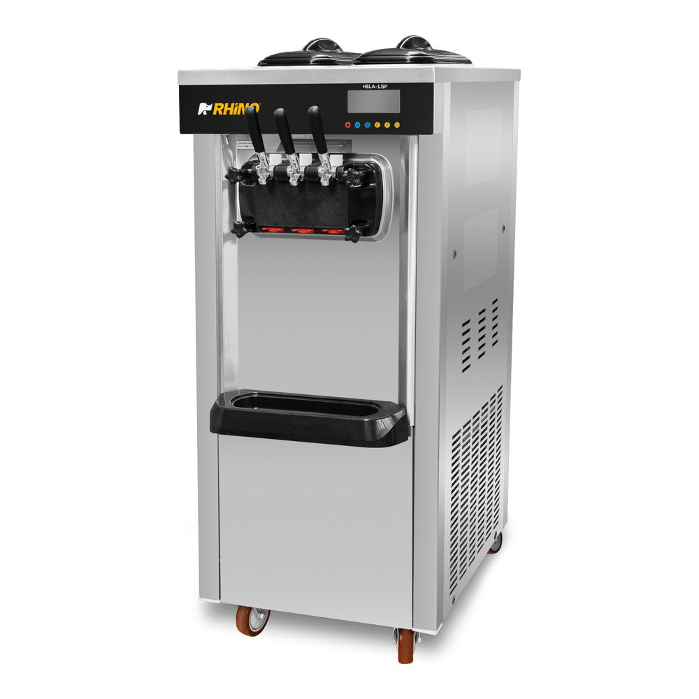 MÁQUINA DE HELADO RHINO HELA-1.5P | Máquina de Helado Suave de Piso | Producción 14 a 20 L/h | 2 Sabores y 1 Combinado | Acero Inoxidable | Heladería Restaurante Cafetería