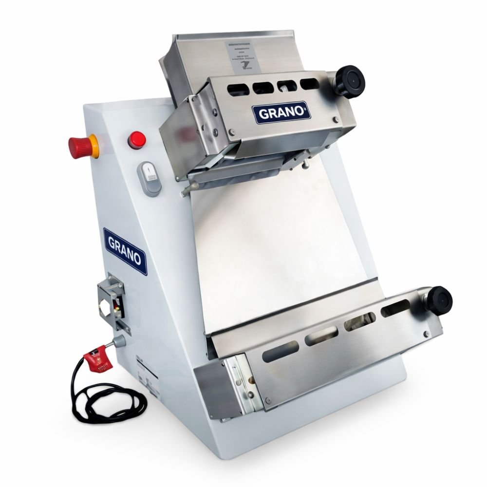 Laminadora Granomaq MDP360, laminadora de pizza, en acero inoxidable.