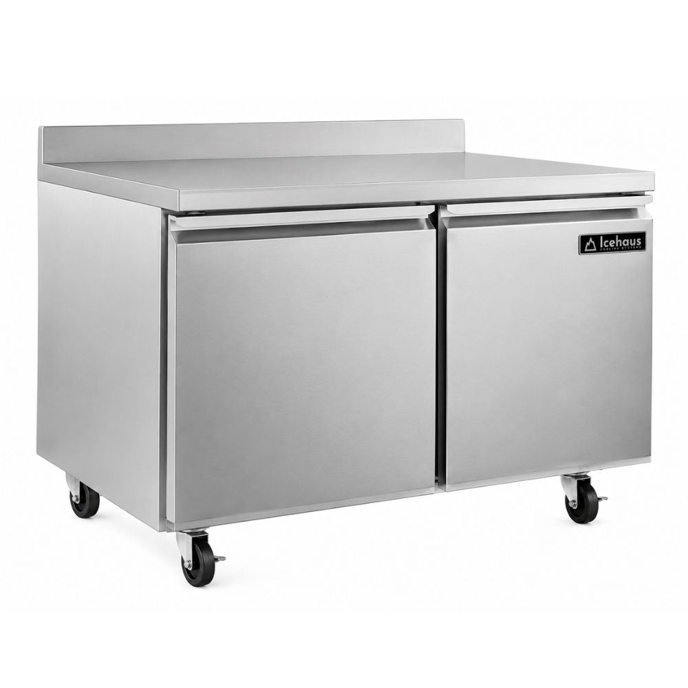 Mesa de Trabajo Icehaus MTC-2P-SS-01, mesa de trabajo congelada, en acero inoxidable.