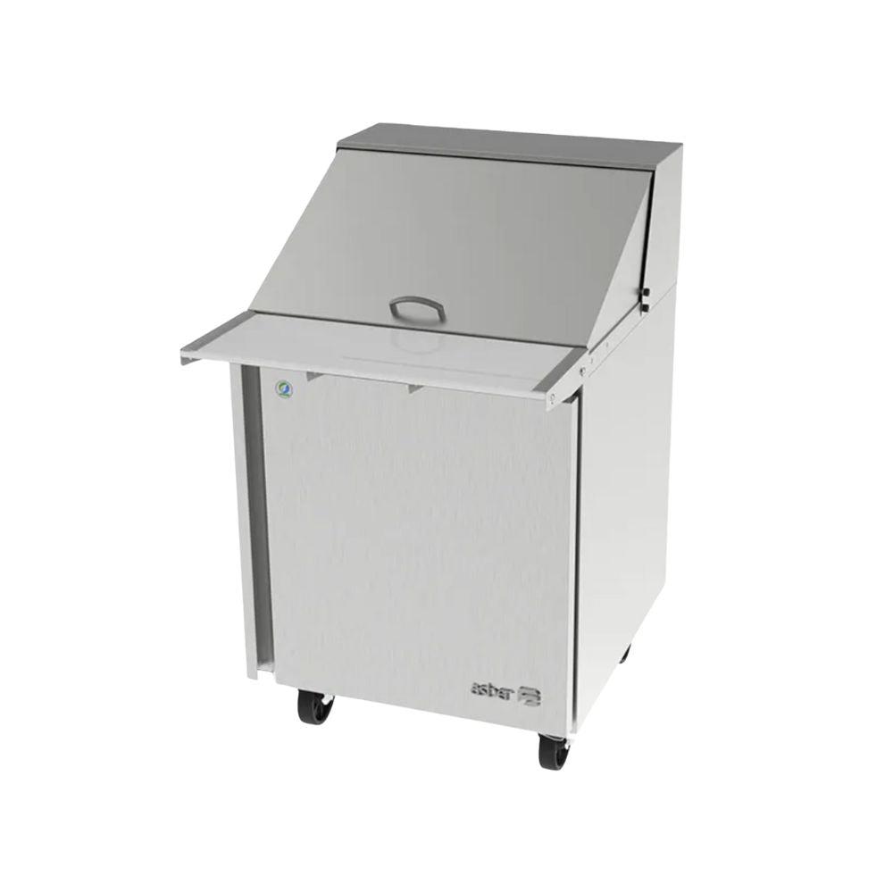 MESA REFRIGERADA ASBER APTM-27-12 HC | Mesa Refrigerada Preparación Mega-Top | 1 Puerta Solida | Acero Inoxidable | 6.9 Pies Cúbicos | 1 Parrilla | Cocina Restaurante Hotel | Cocina Industrial Alimentos Preparación 