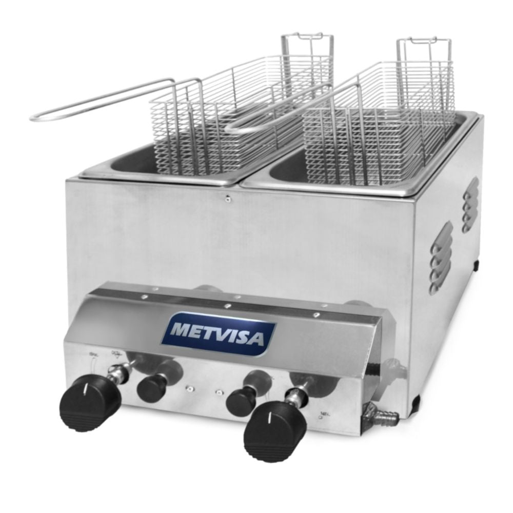 Metvisa MTA-FG-3D Freidor Gas 6 Litros 2 Canastillas Restaurante Cocina Económica Freír Alimentos Freidores Alitas Papas A la Francesa Salchipulpos Pollo Snacks.  KitchenMax.Store. Envíos seguros a todo México. Cotiza hoy mismo.