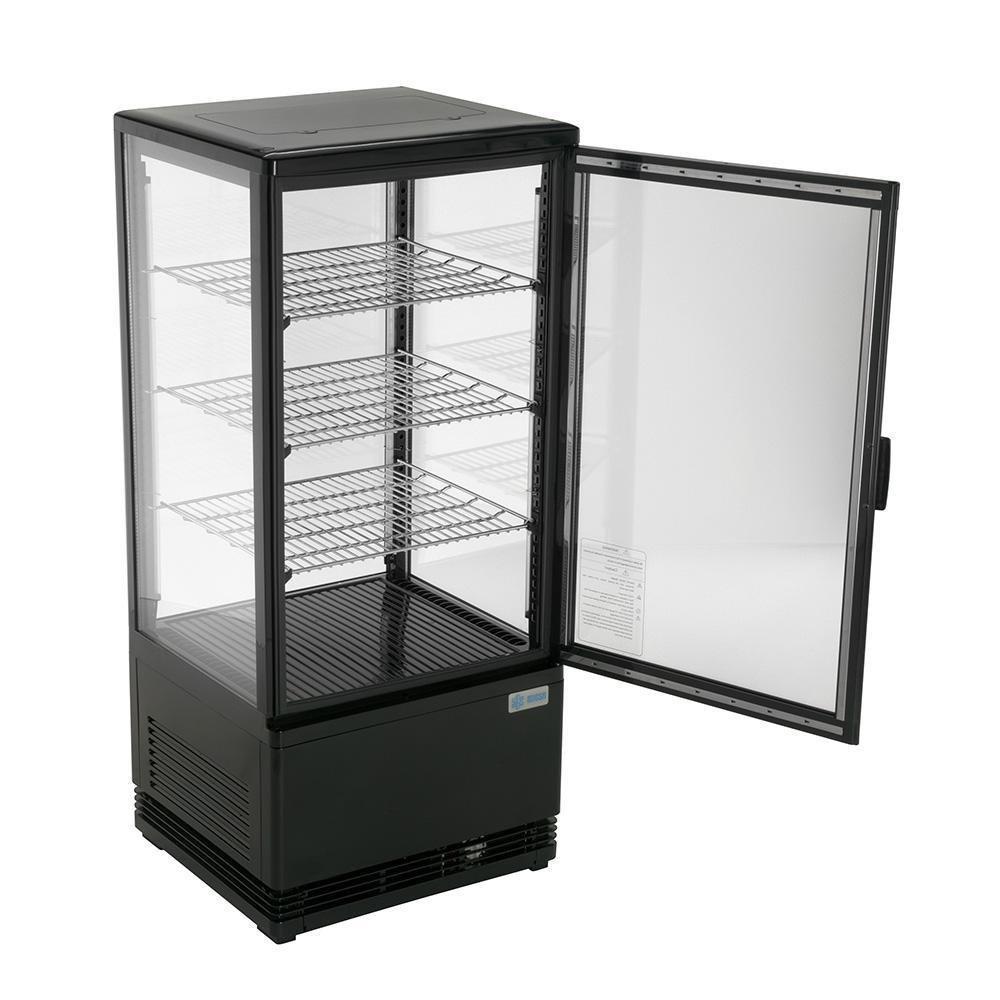 Migsa Rt-78L Refrigerador Panorámico vertical con 1 Puerta Recta de Cristal, 3 Parrillas y  2.75 Pies - 78 Litros de capacidad. Con iluminación LED, Cuerpo esmaltado Negro - Refrigeradores - Migsa - KitchenMax Store