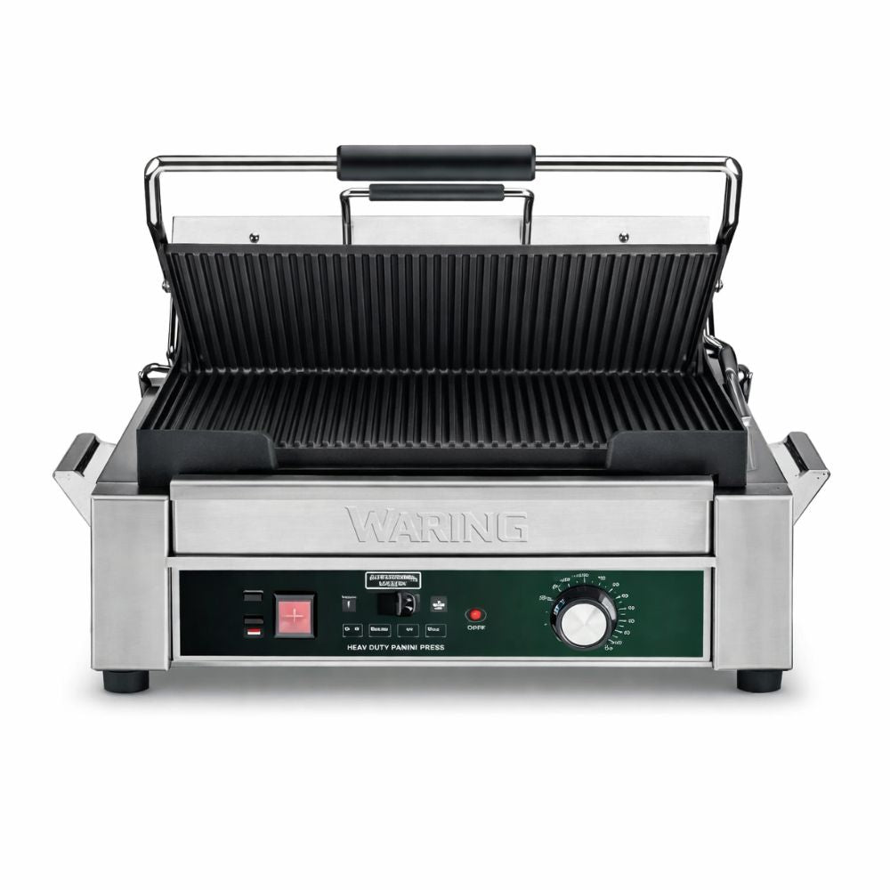 PANINERA WARING WPG250TX | Panini Grill | Termostato Regulable a 298 °C | Cafetería Restaurante Desayunador Sandwiches Paninis Tostar Calentar Pan Tostadas Calientes Crujientes Prensa Cocina Restaurantes Cafetería Establecimiento Comida Comida Rapida Bares Panaderias