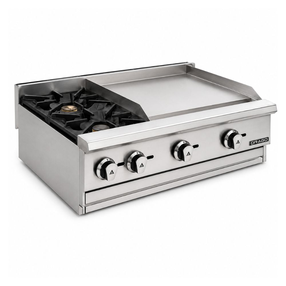 Parrilla Drago CG-20PD GPA-220-VE, combinado parrilla y plancha, en acero inoxidable.