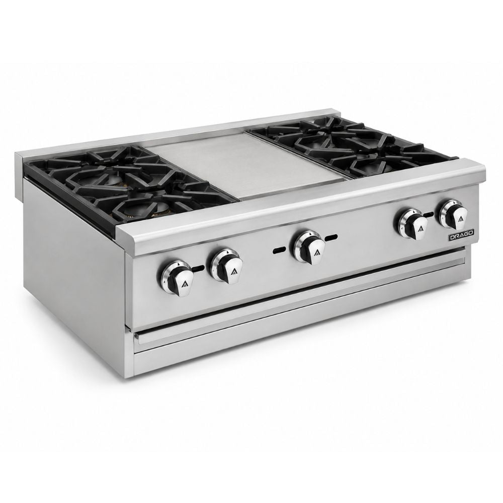 Parrilla Drago CG-40P GPA-410-VE, combinado parrilla y plancha, en acero inoxidable.