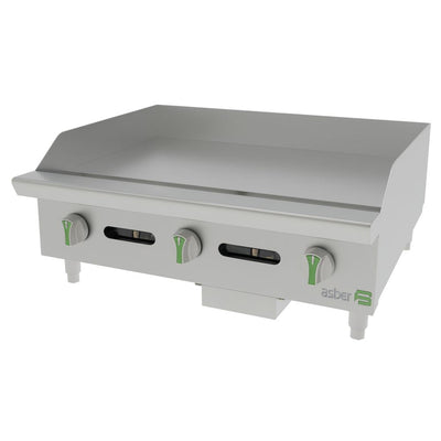 PLANCHA ASBER AEMG 36 EM | Gas | 3 Quemadores | Acero Inoxidable | Taquería Hoteles Comedores Industriales Restaurante Cafetería Cocina Industrial Comedor Grill Cortes Cenaduría Hotel | Respaldo Charola Quemador Parilla Restaurante Niveladores Empotrar Base Comedor Uso Rudo Acero Inoxidable Grill Alimento Cocción Preparación Cortes Hotel Cenaduría Cocina Económica Radiante Gourmet