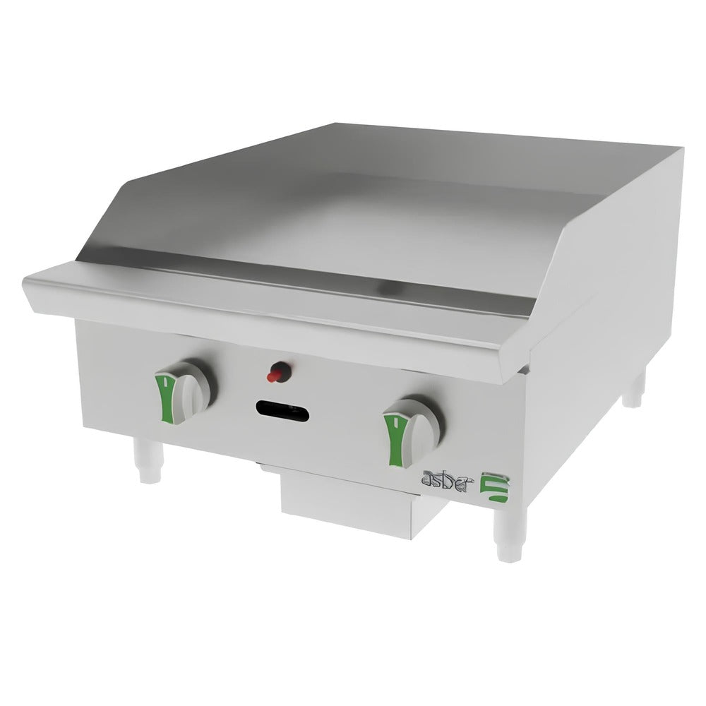PLANCHA ASBER AETG 24 EM | Gas | 2 Quemadores | Acero Inoxidable | Taquería Hoteles Comedores Industriales Industriales Restaurante Cafetería Cocina Industrial Comedor Grill Cortes Cenaduría Hotel | Respaldo Charola Quemador Parilla Restaurante Niveladores Empotrar Base Comedor Uso Rudo Acero Inoxidable Grill Alimento Cocción Preparación Cortes Hotel Cenaduría Cocina Económica Radiante Gourmet