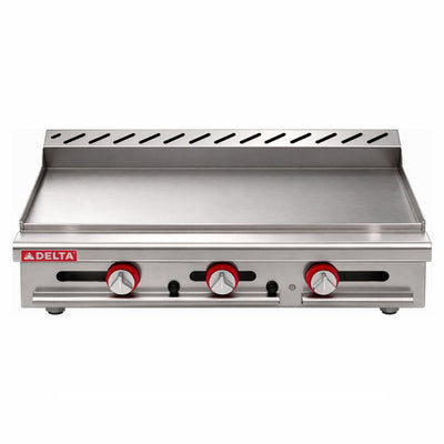 Plancha Delta 3-G, en acero inoxidable.