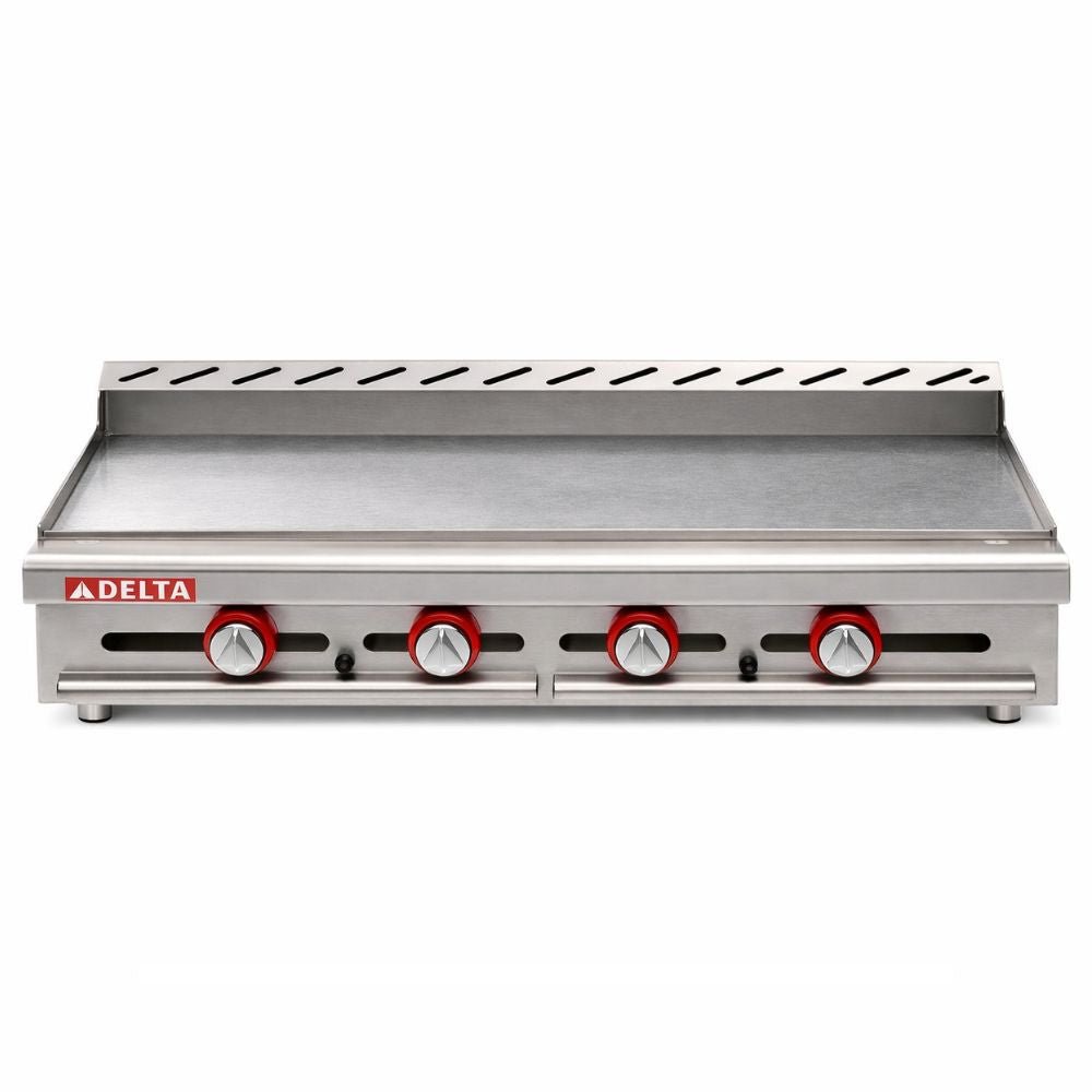 Plancha Delta 4-G, en acero inoxidable.