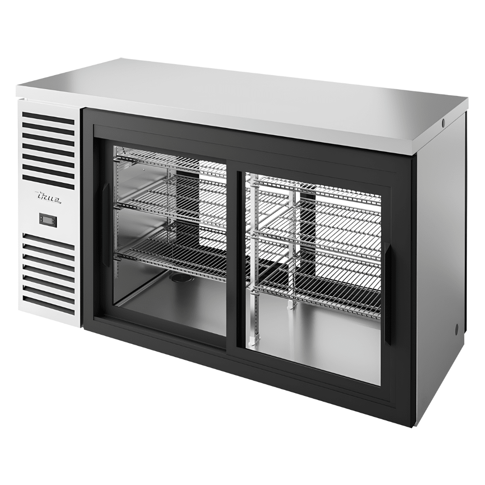 Refrigerador Bajo Barra True TBR60-PTSZ1-L-S-11-11-1, en acero inoxidable.