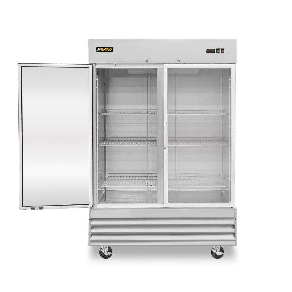 REFRIGERADOR RHINO REVECRI-47 | Refrigerador Vertical | 2 Puertas Cristal | Capacidad: 41.3 Pies Cúbicos | Cocina Hotel Restaurante